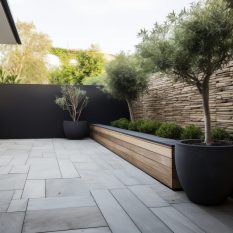 minimalist garden design with a striking wooden deck.
